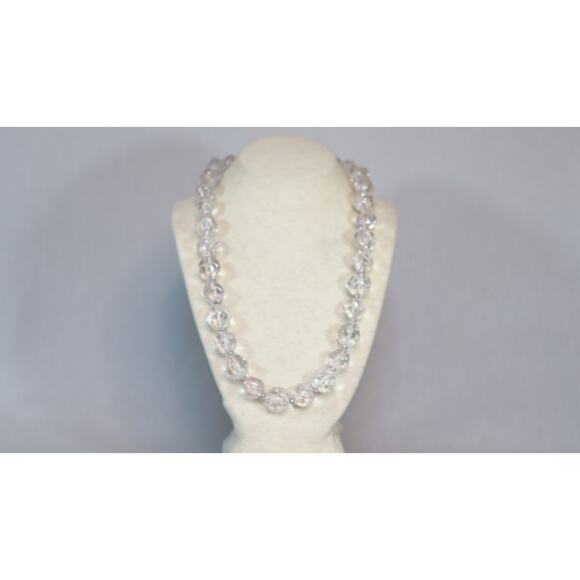 Clear Bead Necklace Cracked Irregular Lucite Crystals - Picture 1 of 6